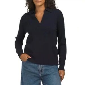 NWT Theory Women's Slouchy Polo Soft Cashmere sweater in Inkwell Navy Sz Small